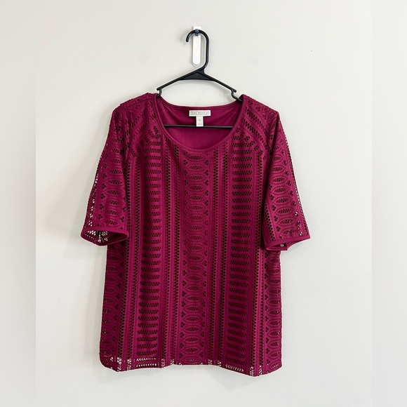 Dana Buchman Women Red Lace Crew Neck Blouse - Picture 1 of 4